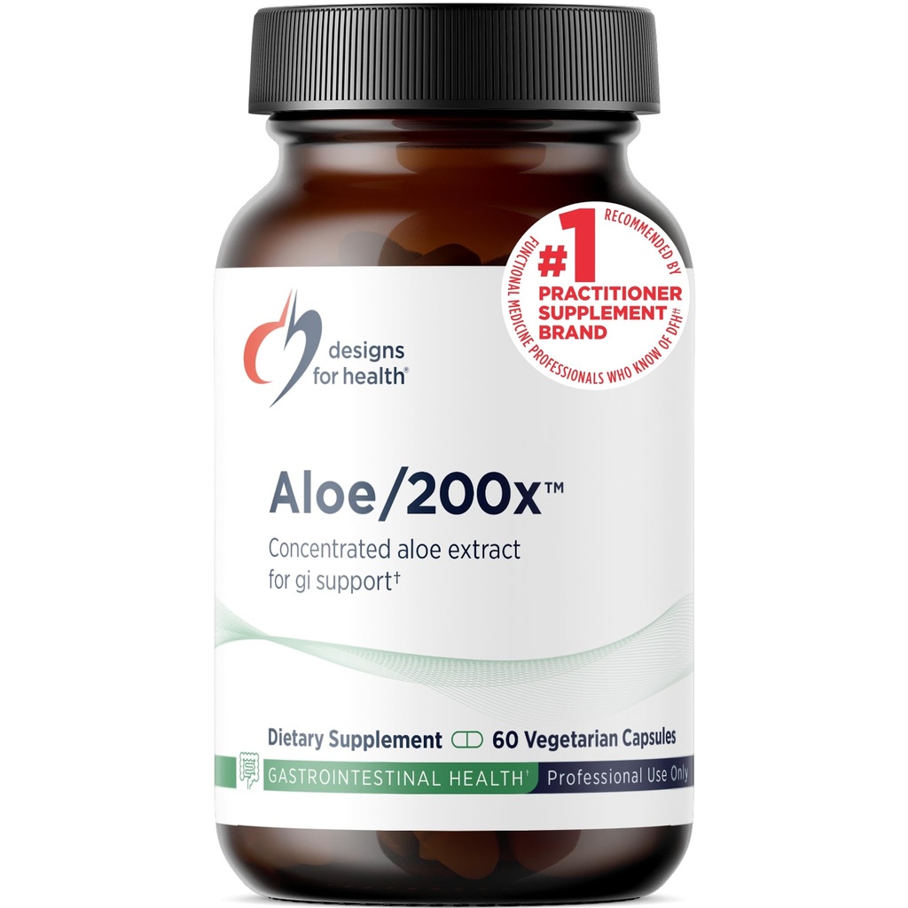Designs for Health Aloe / 200x - 200mg Aloe Vera Extract - Vysoce koncentrovaný Aloe Leaf dodatek pro GI podporu - Non- GMO, Vegetariánské pilulky (60 kapslí)