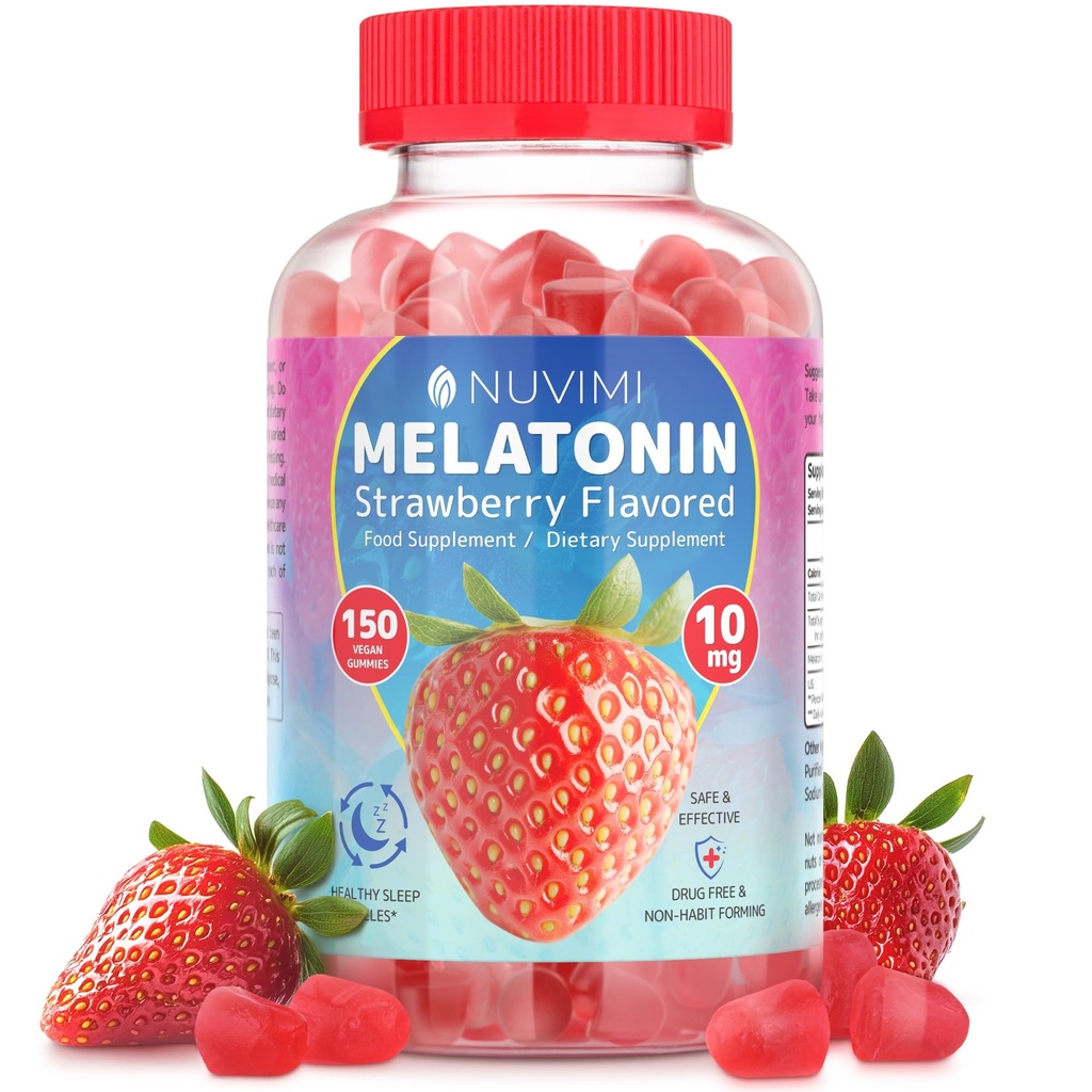 Melatonin Gummies - 10 mg Jahodové ochucené stravy doplněk k pomoci podporu spánku - 150 Vegan Gummies