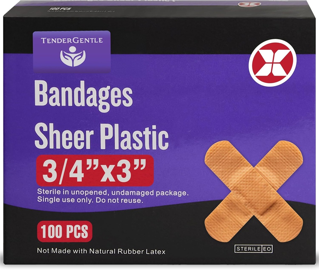 Lepicí bandáž - Krabice se 100 3 / 4 "Flexibilní plášťové plastové obvazy pro kusy, škrabky, Burns - Latex Free, sterilní malé obvazy