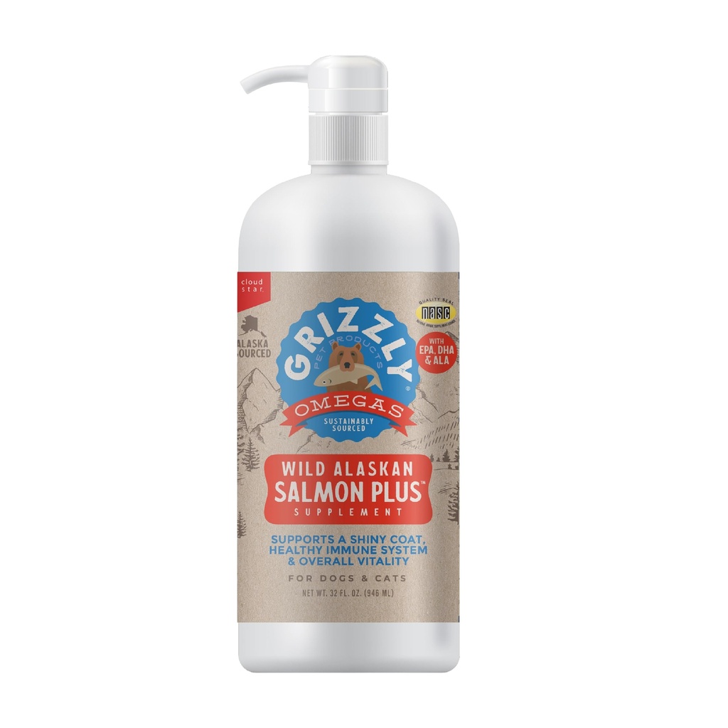 Grizzly Pet Products Salmon Plus Omega 3-6-9 Dodatek stravy pro psy a kočky, 32 Ounce