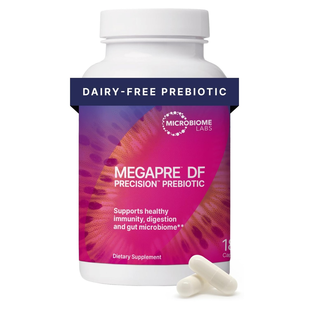 Microbiome Labs MegaPre DF - Dairy-Free Prebiotic Fiber Supplement - Gut Health Prebiotika pro ženy, muže a děti 3 + - Podpora mikrobiální rozmanitosti (180 Kapsle)
