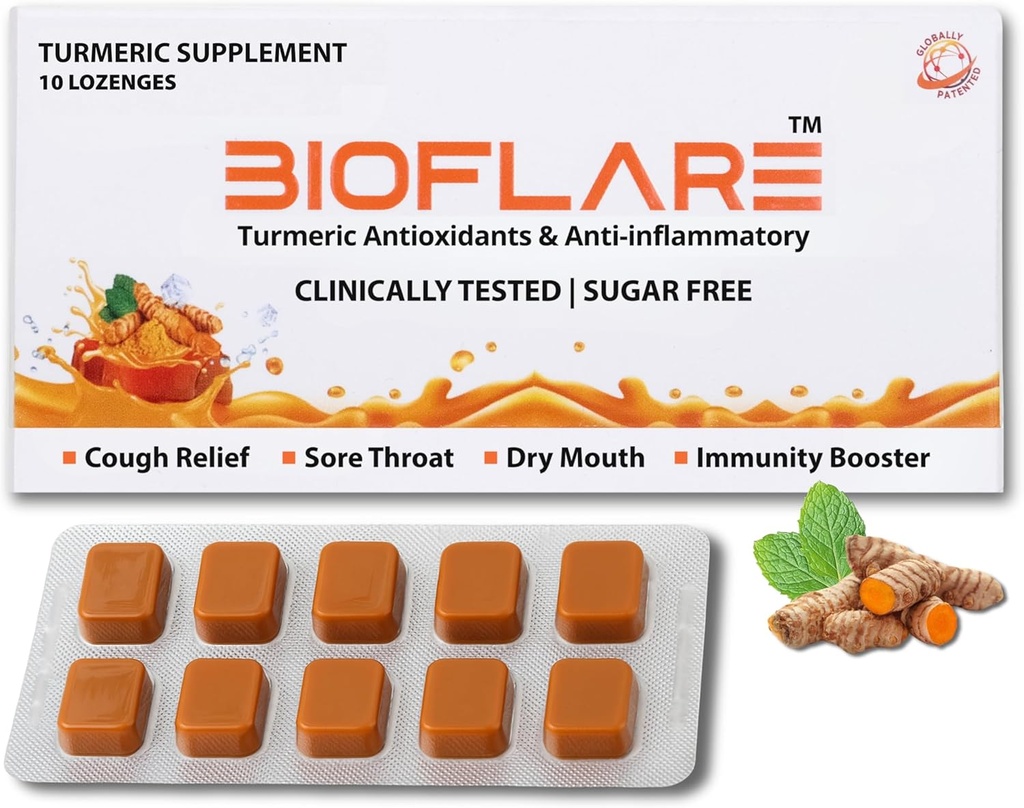 Kurkumové Lozengy - Cukrovinky zdarma Kašel Kašel pro dospělé, Sore Throat Relief & Dry Mouth Lozenges - Kurkumin dodatek, anti zánětlivá podpora, Suppressant kašel (10 Počet)