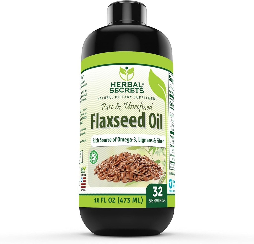 Bylinné tajemství Organic Flaxseed Oil Dodatek 124; 16 Fl. Oz. (473 ml) 124; Non-GMO Oil 124; Made in USA