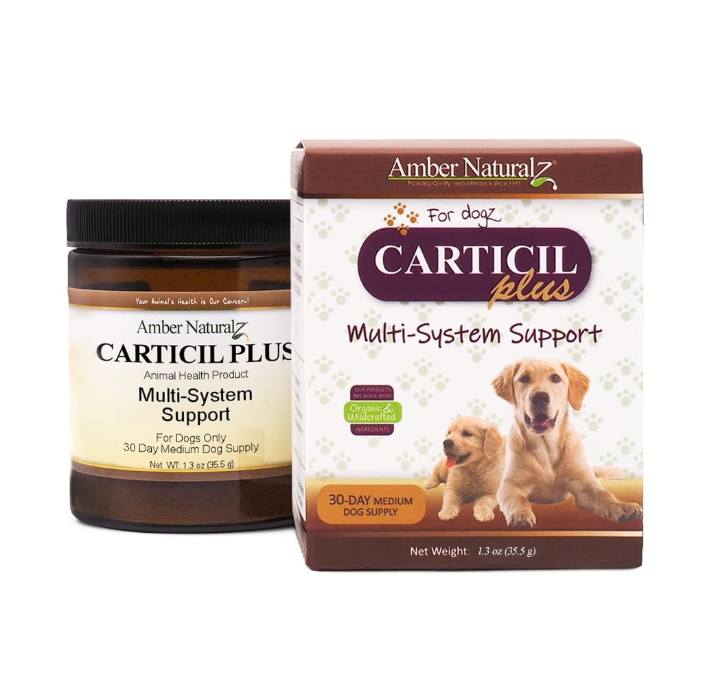 Amber NaturalZ Carticil Plus Bylinný dodatek pro psy CZ124; Multi- System Support for Joint, Digestive, and Imunitary Health CZ124; Přírodní pomoc pro celkové wellness a vitality CZ124; 30- Day Medium Dog Supply