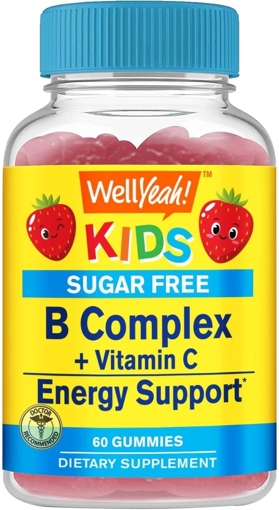 WellYeah děti vitamin B komplex cukru zdarma gumy 124; s vitaminem C, kyselina listová 124; Imunitní a energetická podpora 124; Jahodové aroma 124; 60 Počet