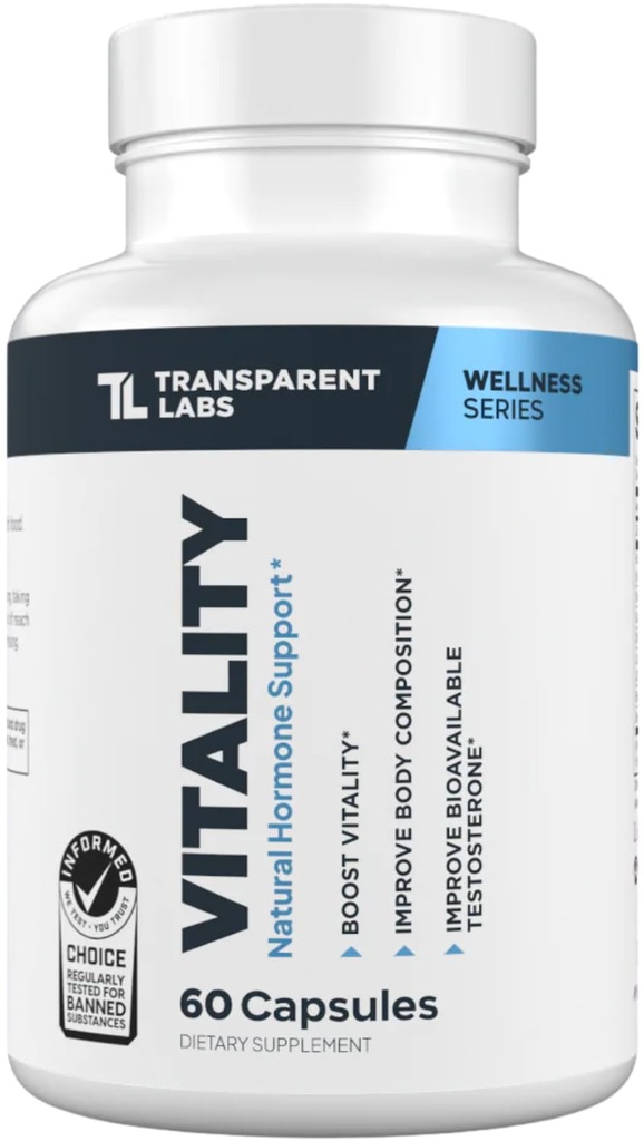 Transparentní Labs Vitality Testosteron Booster - Testosteron dodatek pro muže s Ashwagandha KSM-66, PrimaVie Shilajit Extract, & DIM na podporu vitality, & Biologický Testosteron - 60 Počet