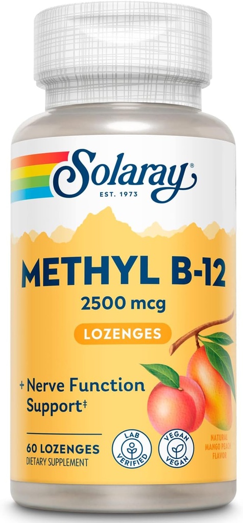 SOLARAY B 12 Methyl Lozenge dodatek, 2500mcg CLANE124; 60 Počet