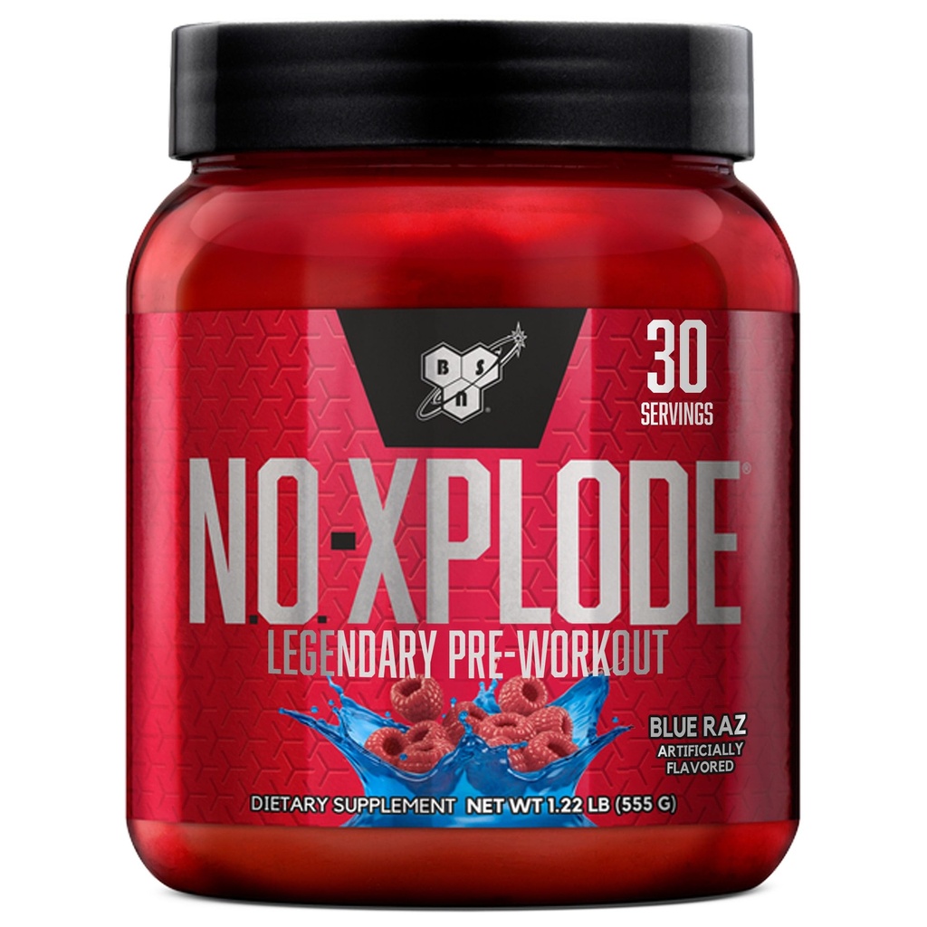 BSN N.O.-XPLODE Pre Workout Powder, Energetický dodatek pro muže a ženy s creatine a beta- Alanin, Flavor: Blue Raz, 30 Služení