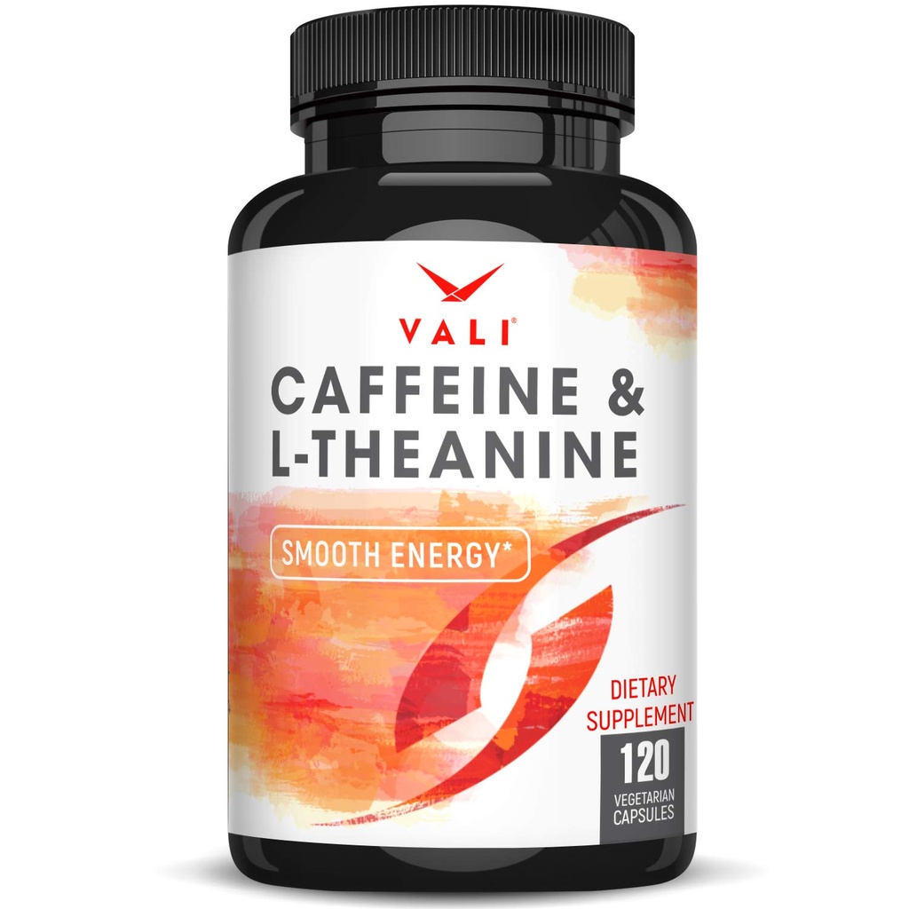 VALI Caffeine 50mg & L Theanine 100mg - Caffeine Pills & L- Theanine pro Smart Smooth Energy & Focus Dodatek. Nootroppic Brain Booster Kognitivní podpora Stack & Focured Clarity. 120 Veggie Kapsle