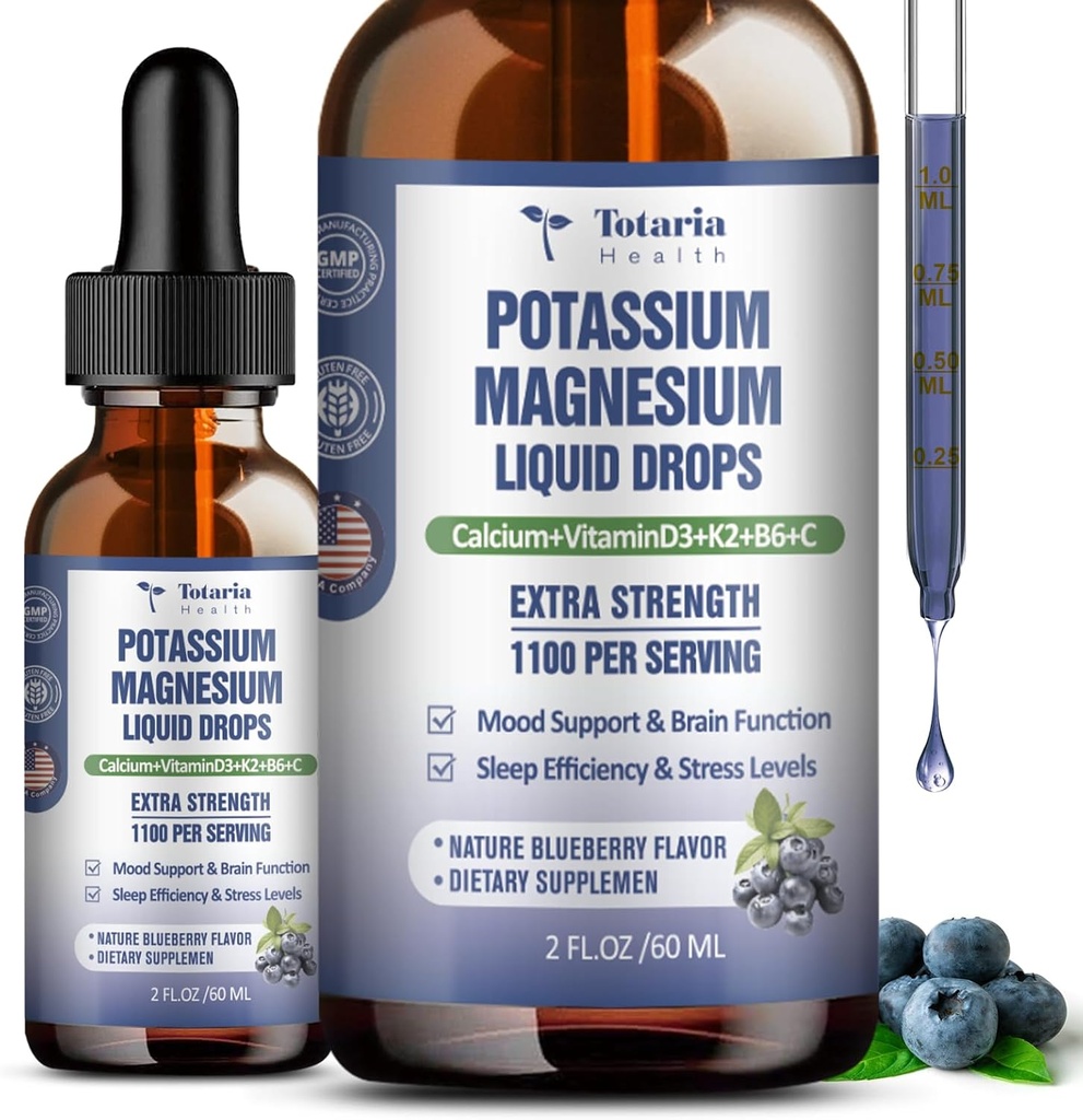 (2 balení) Draslík Magnesium dodatek tekuté kapky - 200mg draslík & 600mg Triple Complex Magnesium Glycinát tekutý citrát olej vysoká absorpce Potasio Support Bone, Svalovina, Kosti nohy