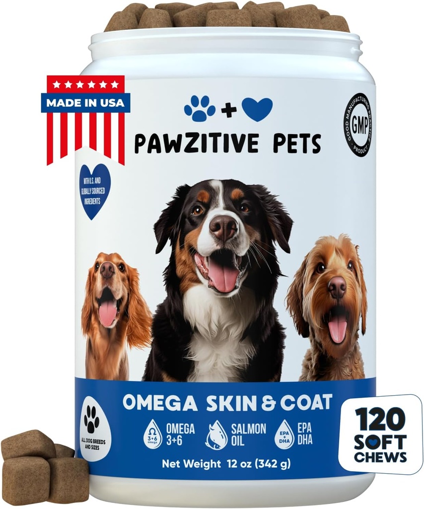 Doplněk pro psy - Psí Omega 3, Fish Oil Chews - 120 Soft Treats - USA Product - Losos Oil