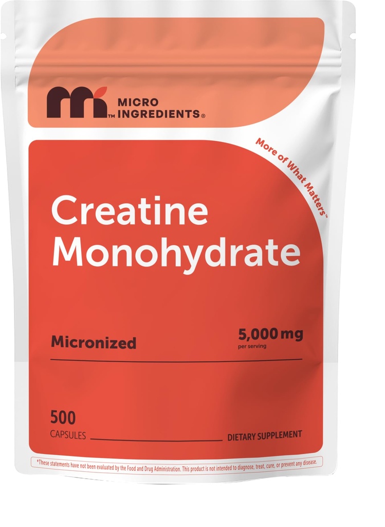 Kreatin Monohydrát 5 000 mg, 500 Kapsle 124; Čisté Creatin pilulky - Mikronizované + neochucený prachový zdroj, Easy Absorpce 124; Pre Workout & Muscle Health Support PHAR124; Keto, Non- GMO
