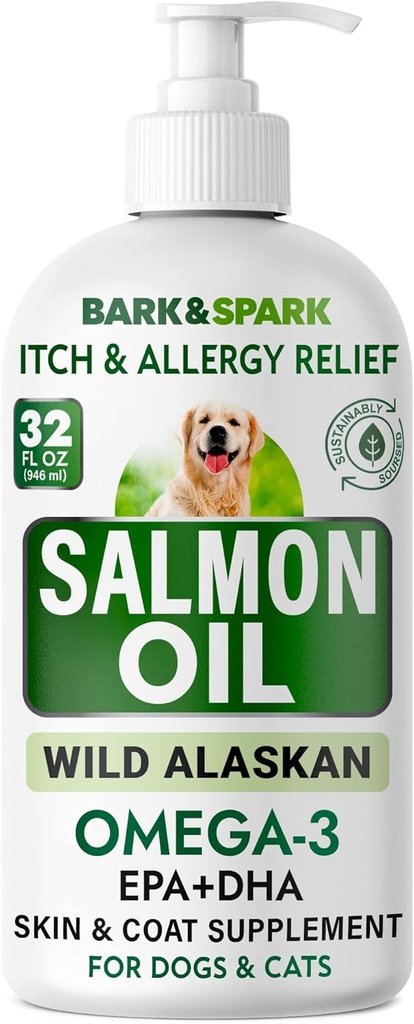 BARK & SPARK Salmon Oil for Dogs & Cats - Přírodní Omega-3 Fish Oil for Dogs - Kožní a coat Supplement pro zvířata v zájmovém chovu - EPA + DHA mastné kyseliny pro společnou funkci, imunitní a srdeční zdraví 32- z