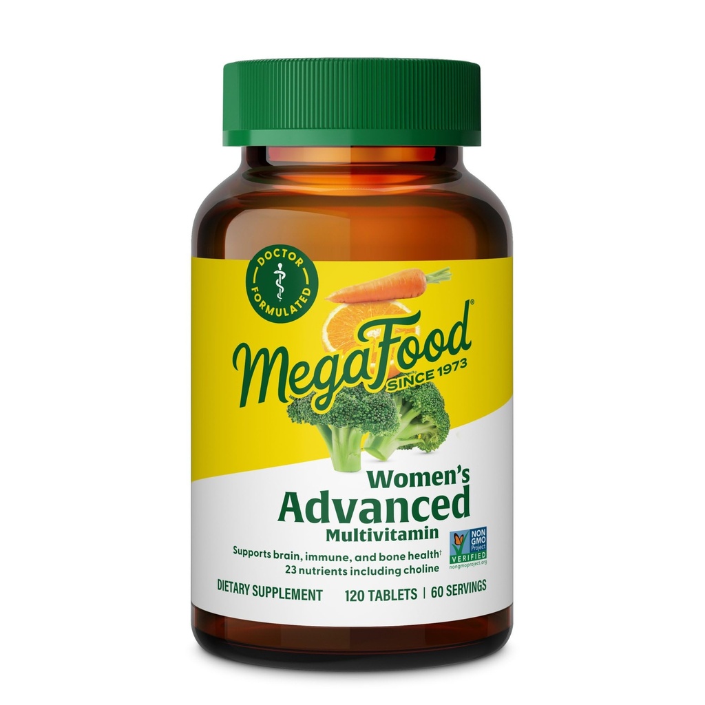 MegaFood Advanced Multivitamin pro ženy - Doctor- Vyrobeno se železem, Choline, Vitamin D, Vitamin C & Zinc - Brain Health - Imunitate Support - Non- GMO - Vegetarian - 120 Tabs (60 Služeb)