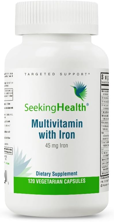 Hledání zdraví Multivitamin se železem, 45 mg chelatované železo, aktivní B vitaminy Plus L-5-MTHF, podporuje zdravý imunitní systém a výrobu energie, Vegetariánské kapsle (120 tobolek) *