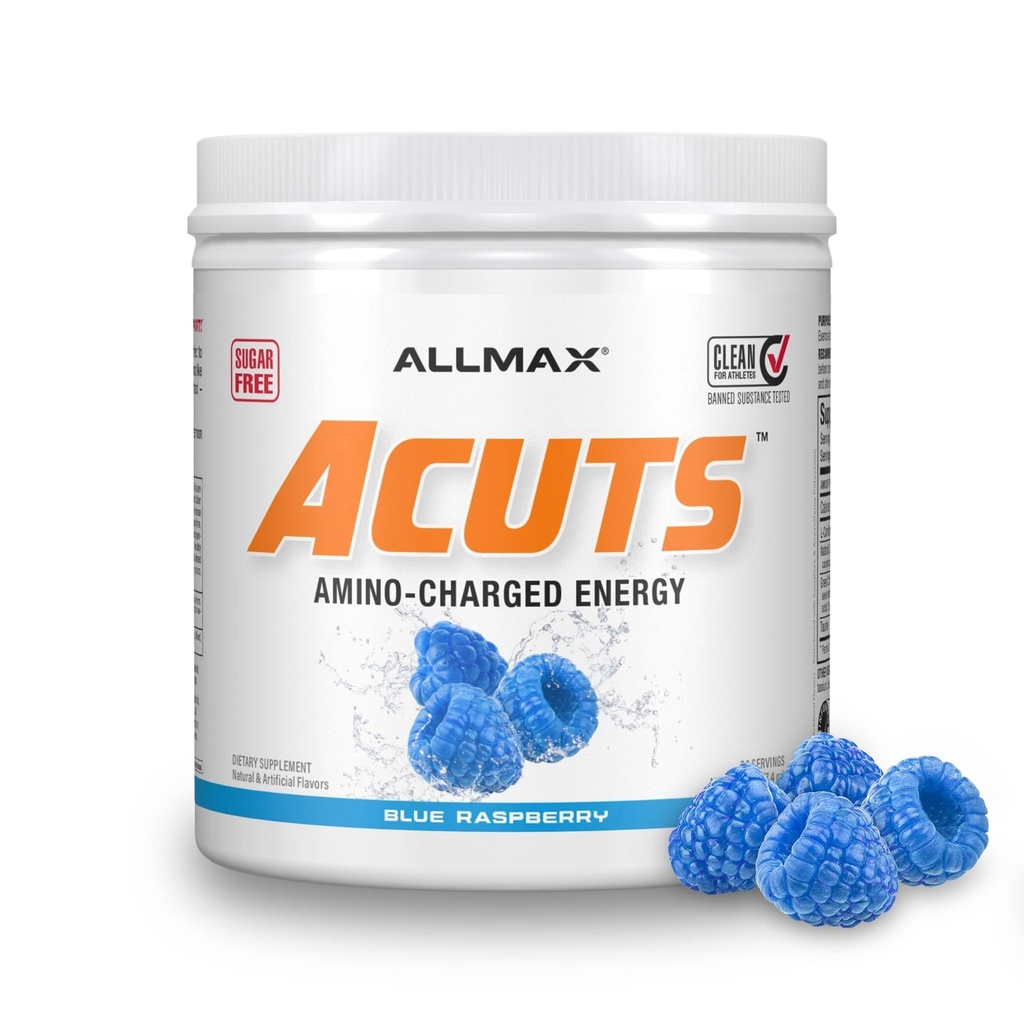 ALLMAX Nutrition AMINOCUTS (ACUTS), Amino-Charged Energy Drink s taurií, L- karnitin, Green Coffee Bean Extract, Blue Raspberry, 36 Servings