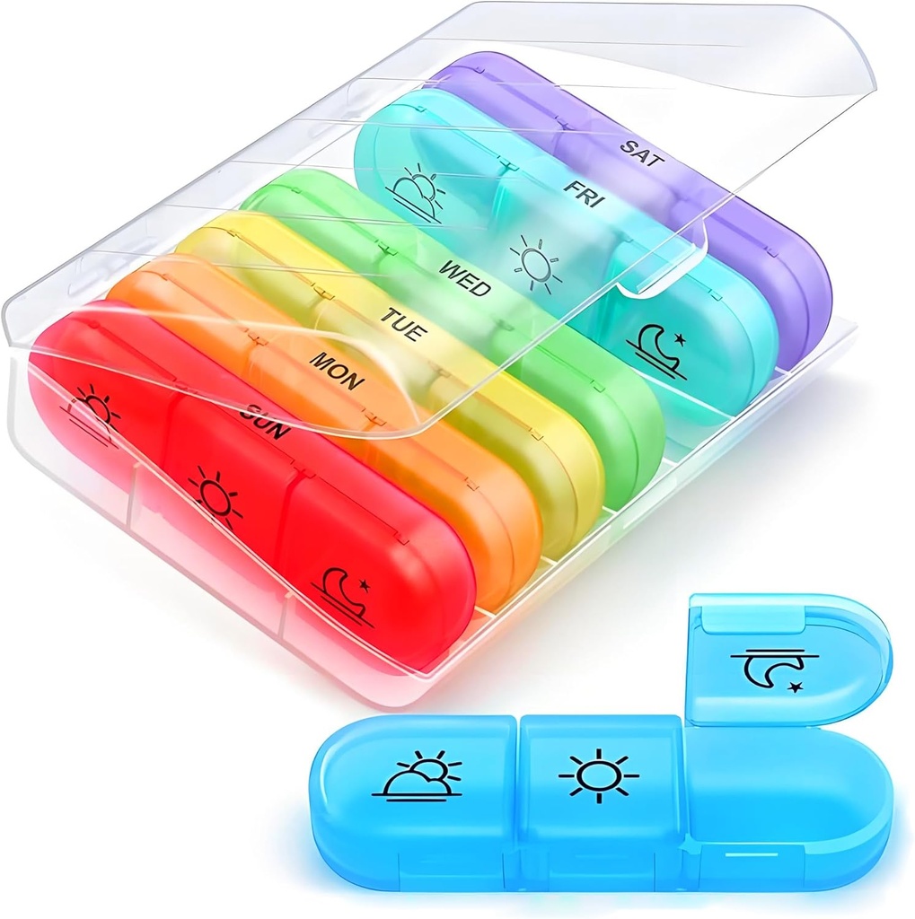 AIMI Weekly Pill Organizátor 3 krát denně, Velké 7 dní Pill Box 3 krát denně s odděleným nádobím, Přenosné Pouzdro na pilulky pro léky, vitamíny, rybí olej a doplňky
