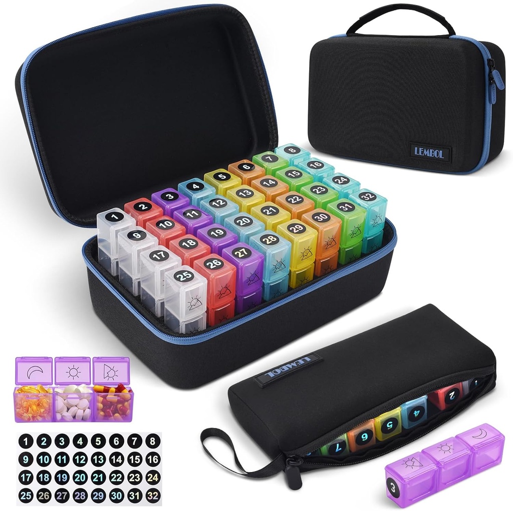 Měsíční Pill pořadatel 3X denně s přenosným 7- denní cestovní medicína Organizační pytel, Velký Pill Box s 32 Denní Compartments, 30 Den Pill Case Medicine Organizátor pro vitamín, dodatek a léky