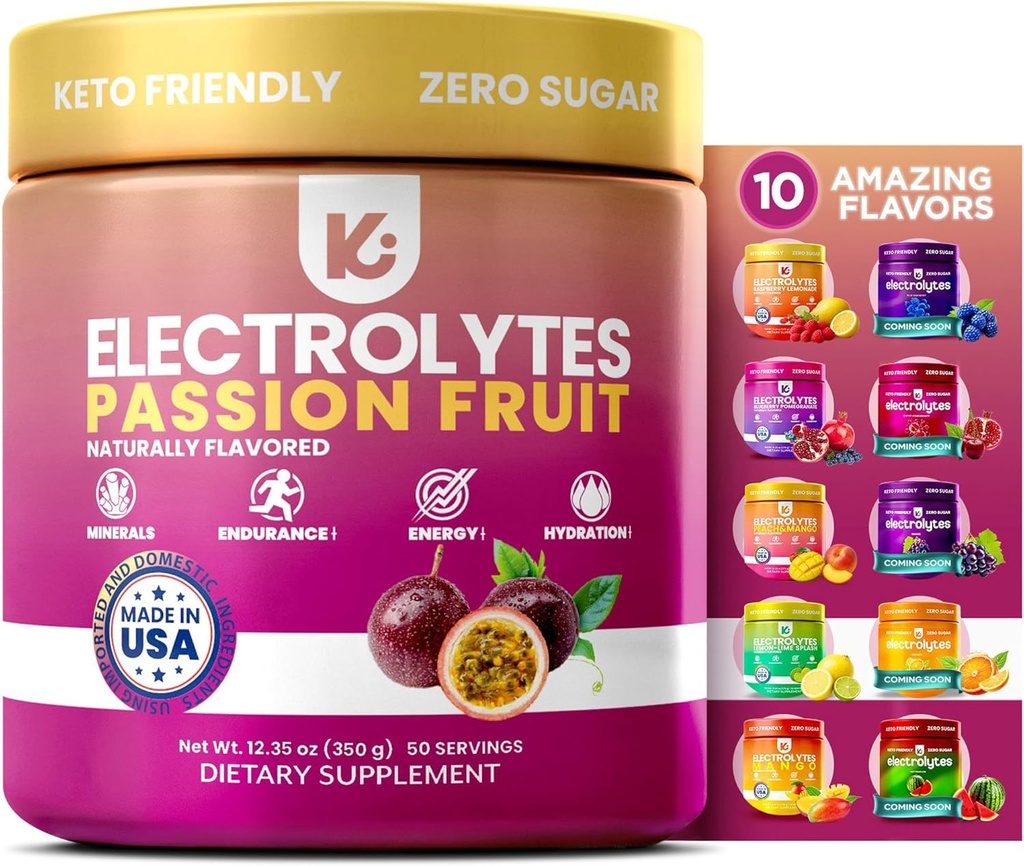 Keppi Electrolytes Powder - Passionfruit Flavor - No Cukr Hydration Supplement with Draslík, Magnesium, Sodík - 50 Servings - Keto, Vegan, Fasting- Friendly, Nula Calorie Electrolyte Drink
