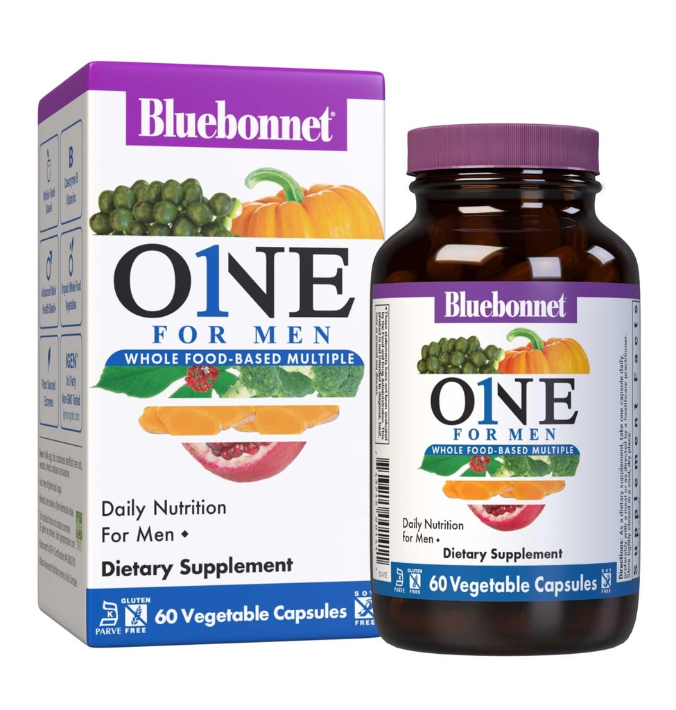 Bluebonnet Nutrition Men 's One Zeleninové kapsle, Celé jídlo více, K2, Organic, Energy, Vitality, Non- GMO, Gluten, Soy & Milk Free, Kosher, 3 Měsíční dodávky, 90 Počet