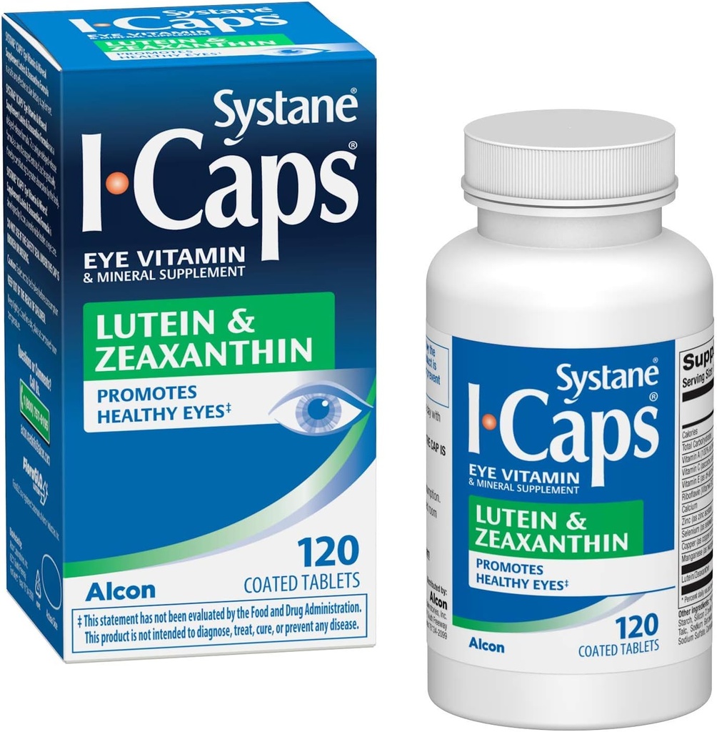 Systana ICAps oční vitamin & minerální doplněk, Lutein & Zeaxanthin vzorec, 120 potahované tablety