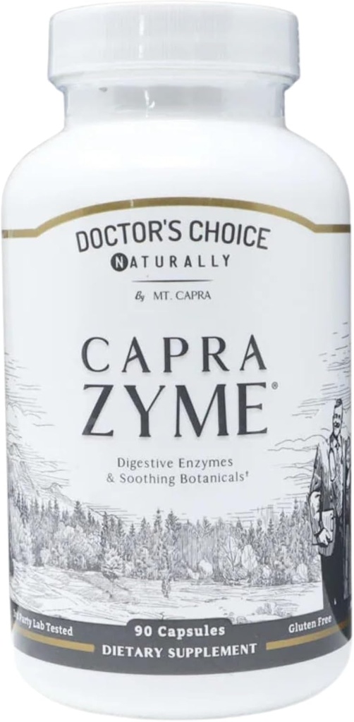 CapraZyme by Mt. Capra credi124; Vegetarian Digestive Enzyme Supplement for Men and Women, Amylase, Lipase, Bromelain, Proteze, with Botanical Blend Grapefruit, Ginger, and Turmeric Cauptules 124; 90 Kapsle