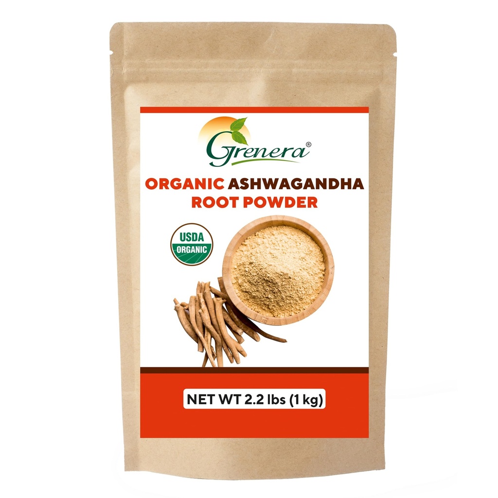 Grenera Organic Ashwagandha Powder 2.2 lbs (35.2 Ounce) (Witania somnifera) - Organic, Vegan, Kosher Certified
