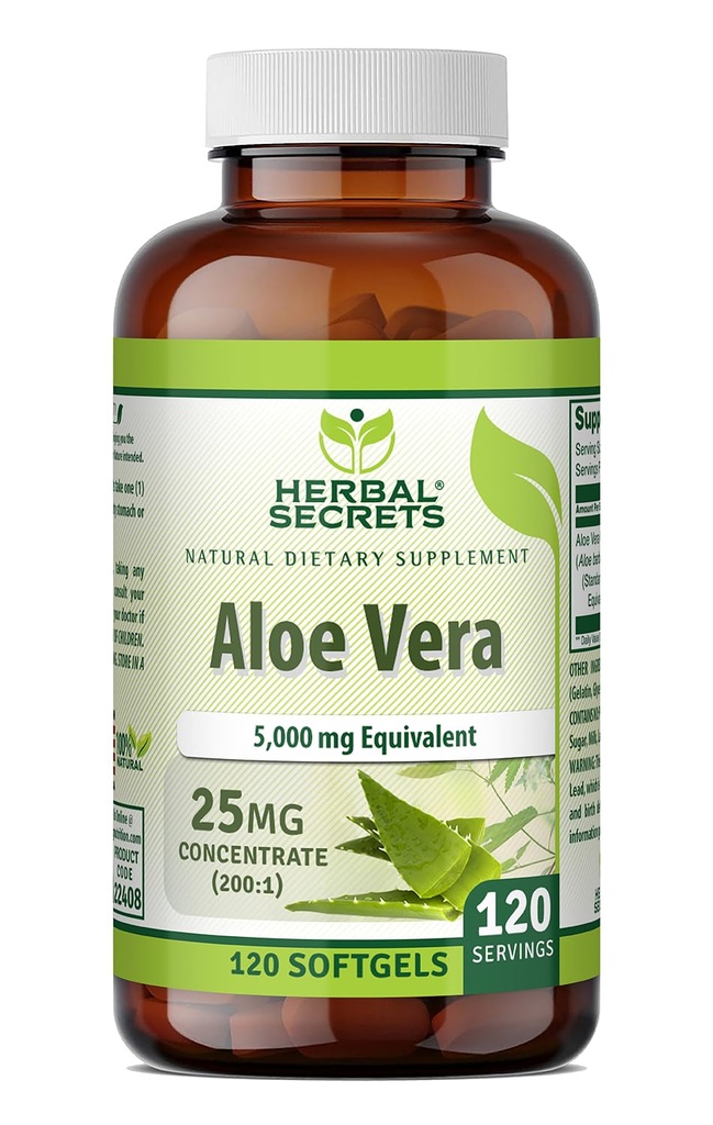 Bylinné tajemství Aloe Vera 25 Mg Koncentrát 200: 1 cukrovar 124; 5000 Mg Ekvivalentní cukrovar 124; 120 cukrovinek 124; Non- GMO cukrovar 124; Gluten- Free cukrovar 124; Made in USA