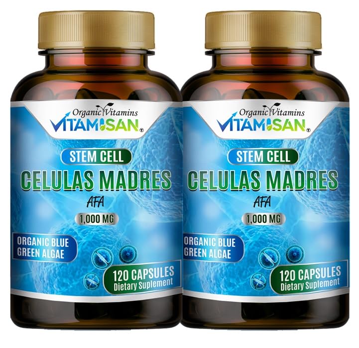 2 Celulas Madres AFA Stem Natural Cell 120 Kapsle 1000 mg Blue Green Algae Non GMO Gluten Free Aphanizomenon Flos- aquae Bio celula Madre Supplement