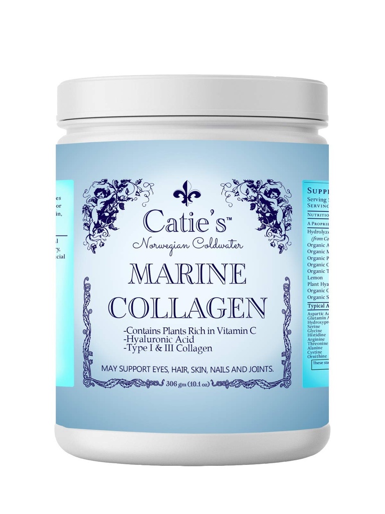 Catie 's Marine Collagen - Premium Wild Catch Collagen (typ 1 & 3) z Cold Water Nordic Cod w / Plant based Vitamin C, Hyaluronic Acid + Byliny! NeGMO. 30 denní dodávka.