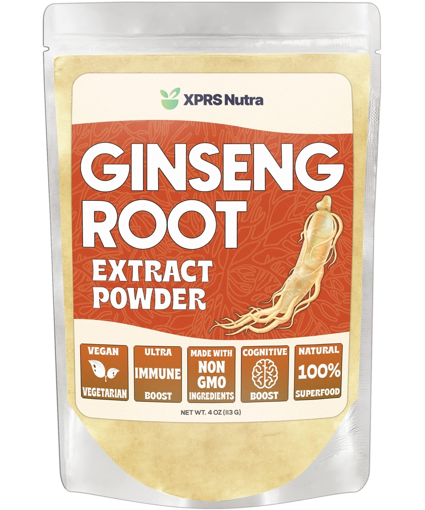 XPRS Nutra Ginseng Root Extract Powder - Ginseng Powder podporuje kognitivní funkci, fyzickou výkonnost a imunitní systém - Vegan Friendly Panax Ginseng ve formě prášku (4 Ounce)