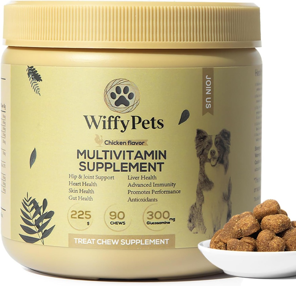 11- in-1 Pes Multivitamin pro malé, střední a velké plemeno pes, vitamin Dog Treat, Dog Vitamíny a doplňky, Vitamin Směs pro pleť & Coat WiffyDomesties, zvyšuje imunitu 124; 90 Počet, Kuře