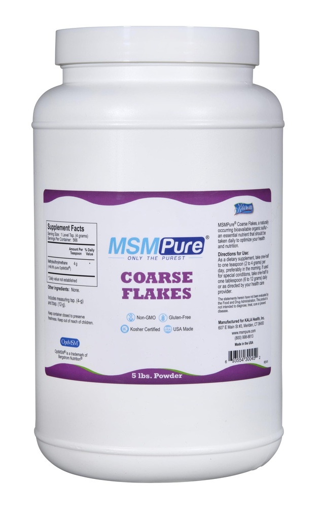 KALA ZDRAVOTNÍ MSMPURE Cossure MSM Powder Flakes - US- Made MSM for Joint Health, Skin appearement, and Hair & Nail Support - 5 liber, organická síra