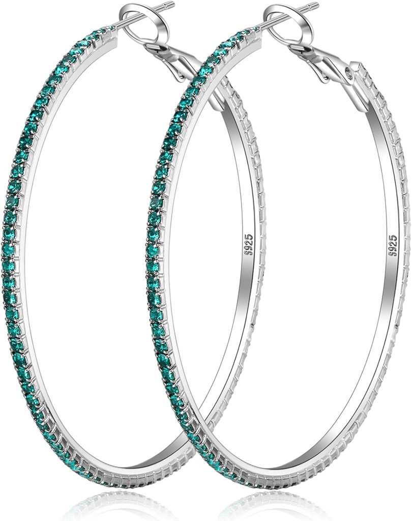 925 Sterling Silver Náušnice Velký Rhinestone Hoop Náušnice Big Cubic Zirconia Hoop Náušnice Thin Rhinestones Kulaté Náušnice pro ženy 20 / 30 / 40 / 50 / 60 / 70mm Třpytivé obruče s krystaly pro ženy