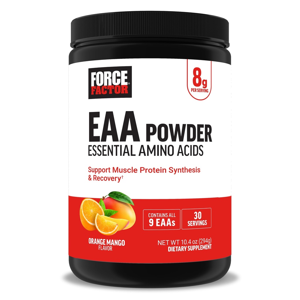 Síla faktor esenciální aminokyseliny, plné spektrum EAA aminokyseliny Powder, aminokyseliny dodatek pro ženy a muže na podporu zdravé svalů a cvičení zotavení, Orange Mango, 30 Služeb