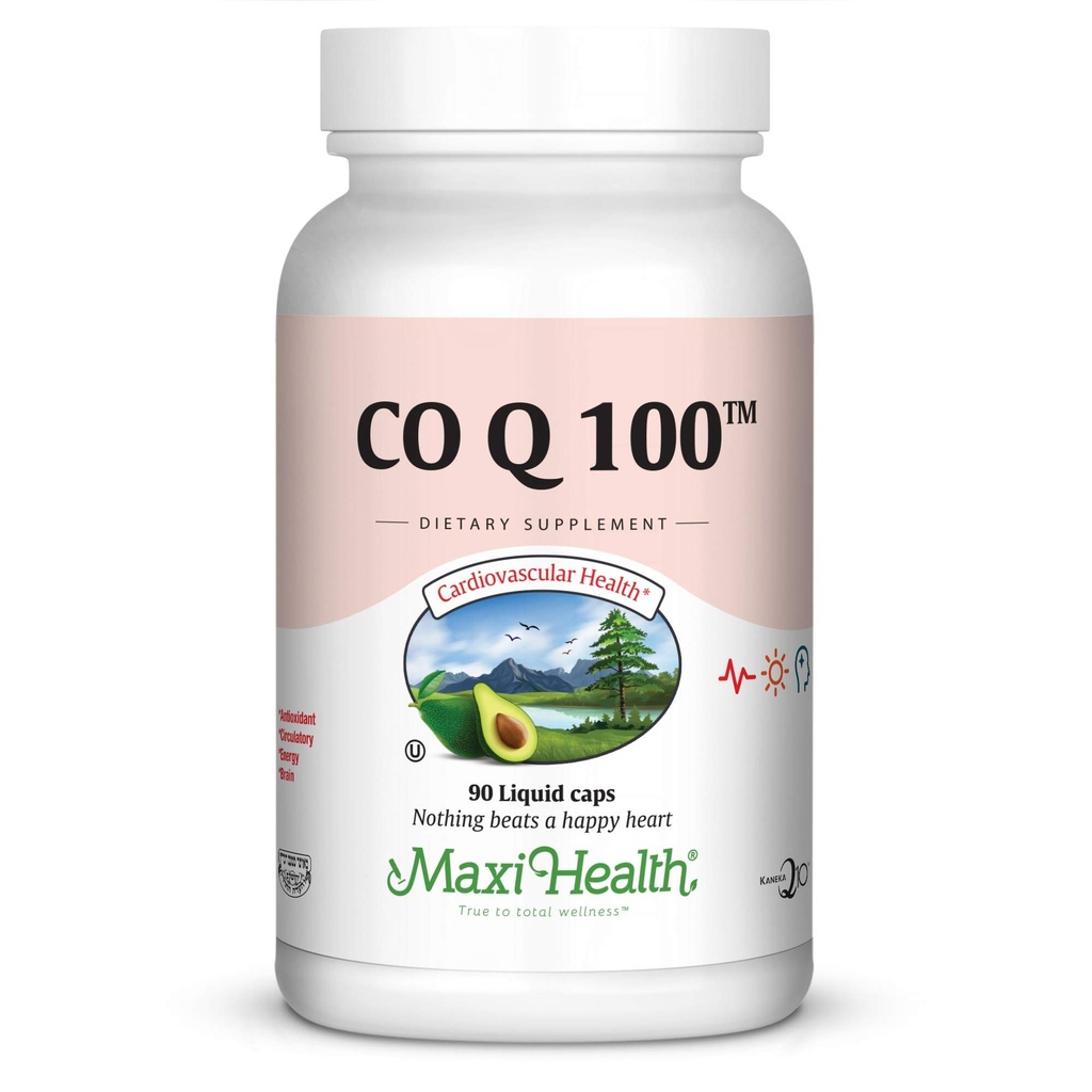 Maxi Health COQ10 100mg Kapsle - 100mg Coenzym Q10 pro podporu srdce a energie - Kosher Certified CO Q 10 dodatek - Non- GMO a gluten- Free Heart Health doplňky - 90 Kapsle tekuté