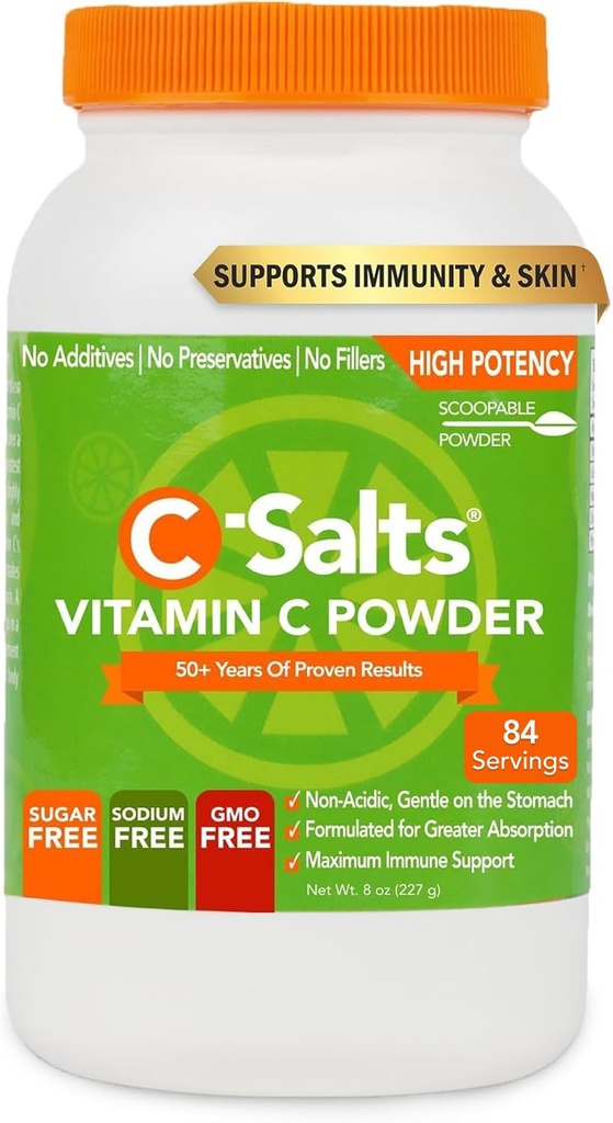 C- Soli vitamin C prášek dodatek - 100% čisté vysoké dávky pufrované vitamín C prášek pro imunitní podporu - Organic, Sugar- Free, Vegan, Non- GMO, Stomach- Friendly, Original 8 oz