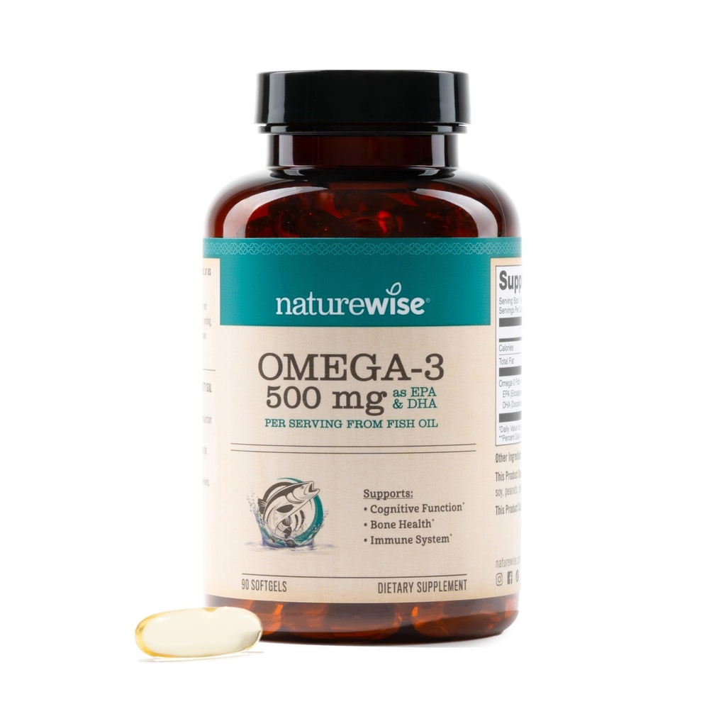 NatureWise Omega 3 Fish Oil - 500 mg na litr - EPA & DHA - Imunitní podpora, Brain Health & Optimal Wellness - Gluten and Soy Free, Non- GMO - 90 Softgels [3-Month Supply]