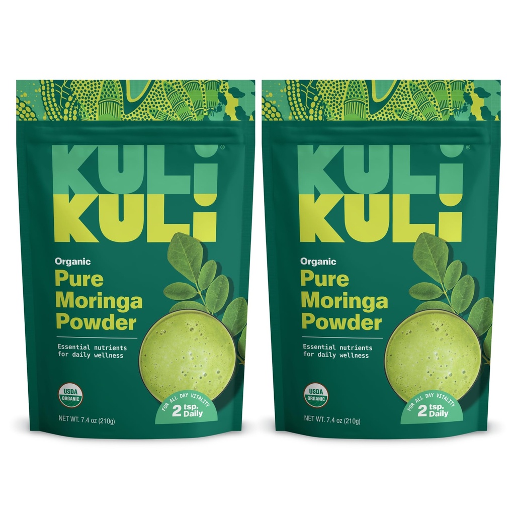 Kuli Kuli Moringa Oleifera Organic Leaf Powder & Green Smoothie, 100% čisté USDA Certified & Non-GMO Moringa Powder, Great with Smoothies, Tea, and Food, 2 Pack