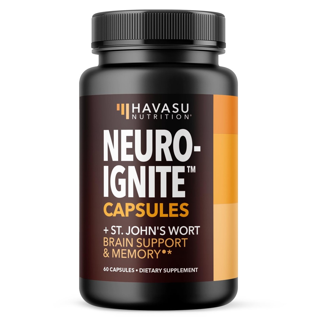 NeuroignITE mozkové doplňky pro paměť a soustředění - 60 Počet - Nootropics Brain Support Supplement with St. John 's Wort, Ginkgo Biloba, Bacopa, Fosfatidylserine - Non- GMO Kapsle, 2- Month Supply