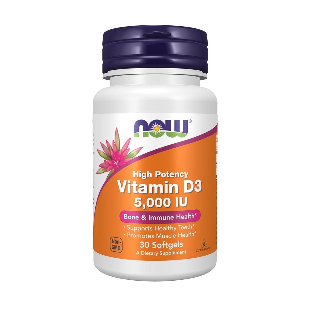 Nyní doplňky, Vitamin D3 5000 IU, Vysoká účinnost, Strukturální podpora *, 30 Softgels