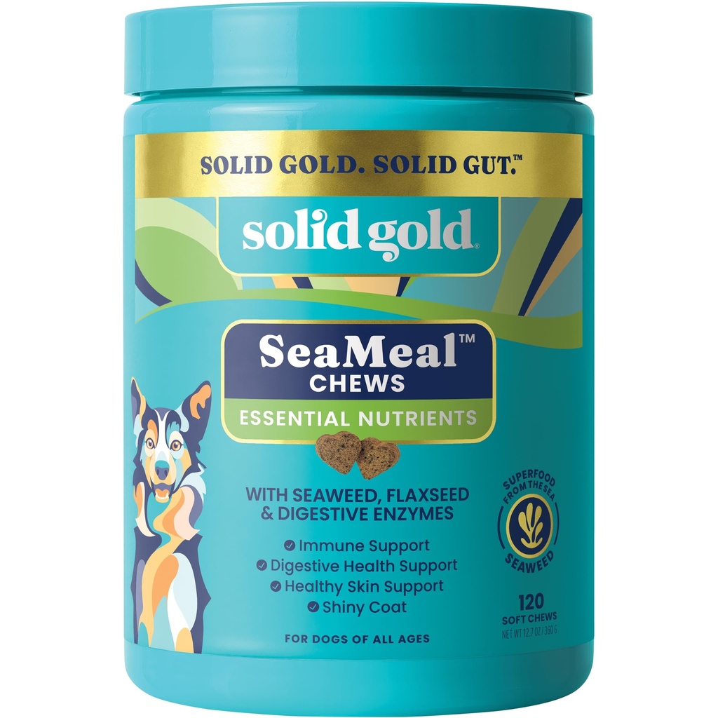 Solid Gold Cat & Dog Multivitamin Chews - Kelp, Omega 3 & Vitamíny pro zubní, trávicí, imunitní, kůže & coat Health - Multi Vitamin pro psy & Kočky - Sea Kelp based Soft Chew for All Ages - 120ct