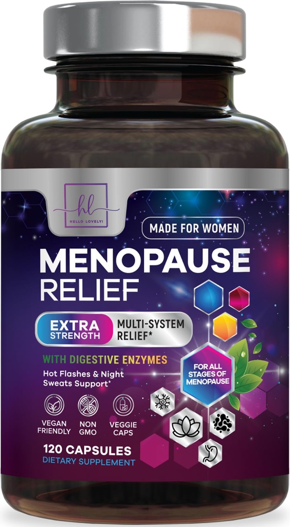 Menopauza Doplňky pro ženy s Dong Quai, Chaste Berry, Black Cohosh, 8 Miliardy CFU Probiotika - Hot Flash Night Sweats & Menopauza Relief Probiotic pro Vaginální, Digestivní zdraví - 120 Kapsle