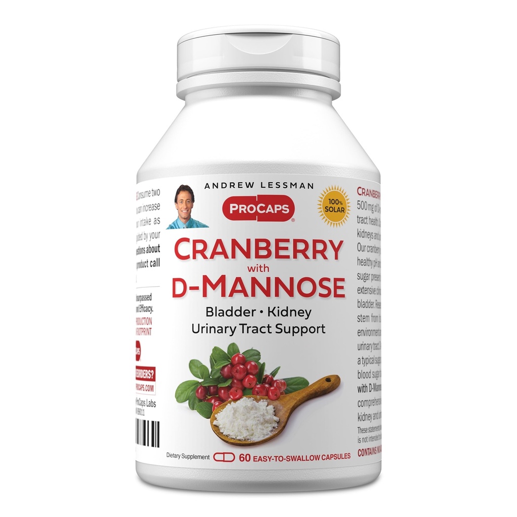 ANDREW Lessman Cranberry s D- Mannose - 60 Kapsle - Podporuje močové měchýře, ledviny a močové trakt zdraví. Vysoký potenciál Standardizovaný Cranberry koncentrát a D-Mannose. Snadno spolknout tobolky