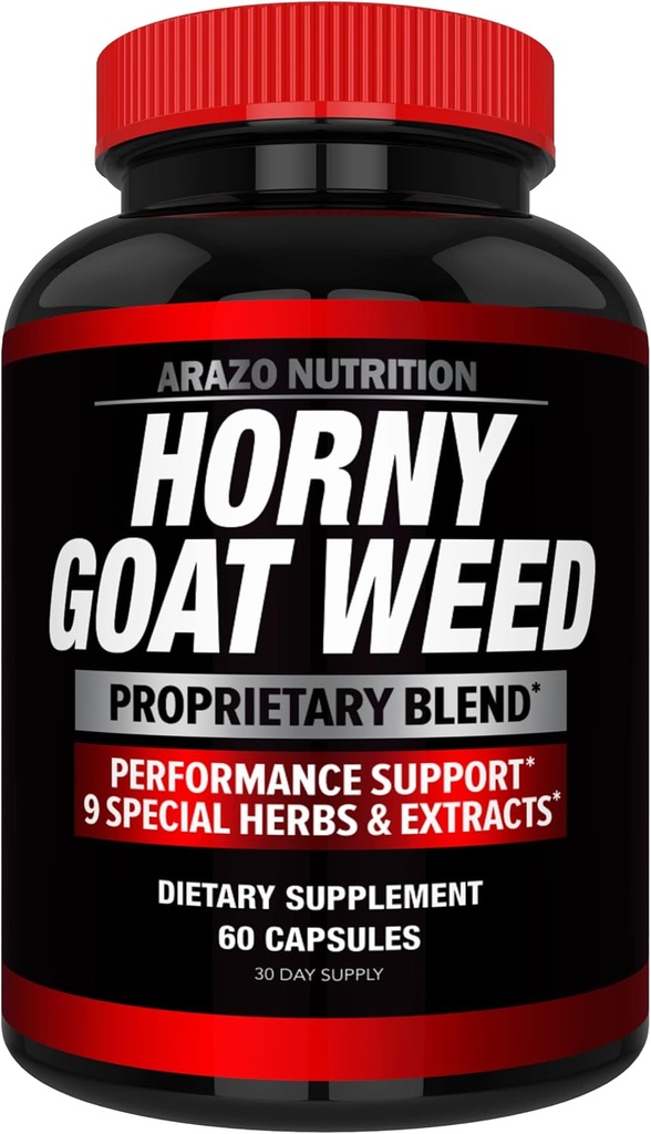 Arazo Nutrition Premium Horny Kozí Tráva Extrakt s Maca Root, ženšen, Muira Puama a L- Arginin - pro muže a ženy - 100% čistý bylinný doplněk výživy