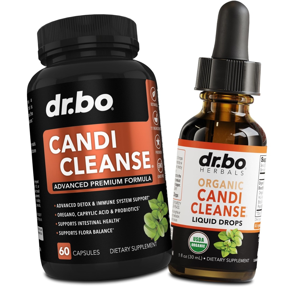 Candi Cleanse Support Supplement Pills & Drops - Organic Oregano Oil Drops Liquid & Black Walnut Wormwood - Extra síla přírodní ústní Gut Cleanser Detox Zdravotní doplňky & Kapsle kyseliny Capsule