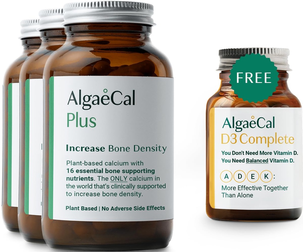 ALGAECAL Plus Bundle - Free 4- in-1 Vitamin D3 Kompletní a červené řasy vápník s 16 Bone- Podpůrné živiny, Klinicky podporováno ke zvýšení hustoty kostí a posílení imunitního systému