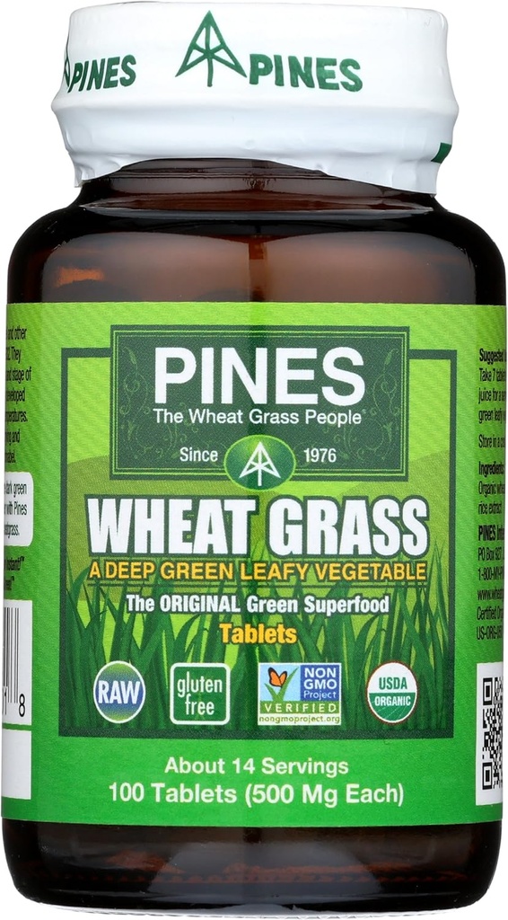 Pines Organic Wheat Grass 500 Mg Tablety, 100 Počet