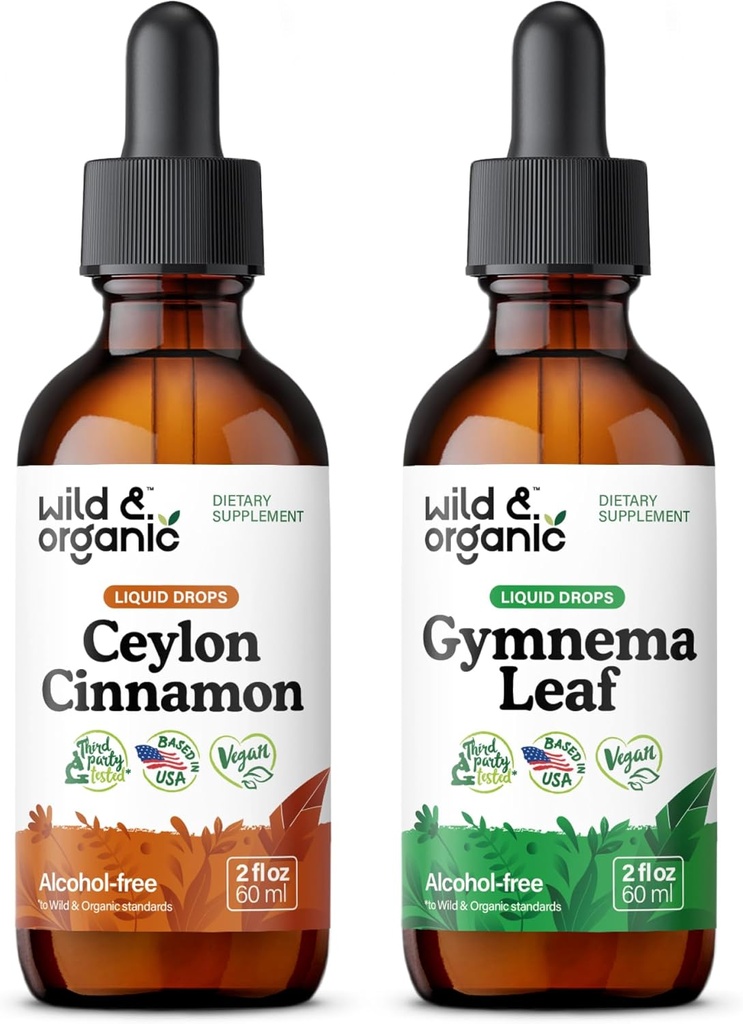 Wild & Organic Ceylon Skořice Tincture 2 fl oz & Gymnema Leaf Tincture 2 fl oz