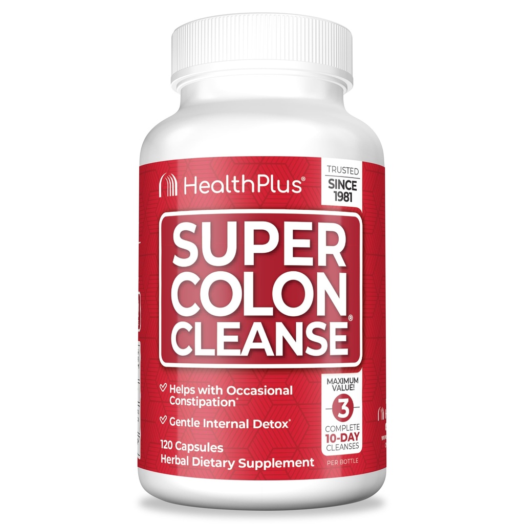 Zdraví Plus Super Colon Cleanse 30 den Dodávka Gentle Gut Cleanse Detox, Psylium Husk, Probiotika pro zácpu Relief & Digestive Podpora, 120 Kapsle